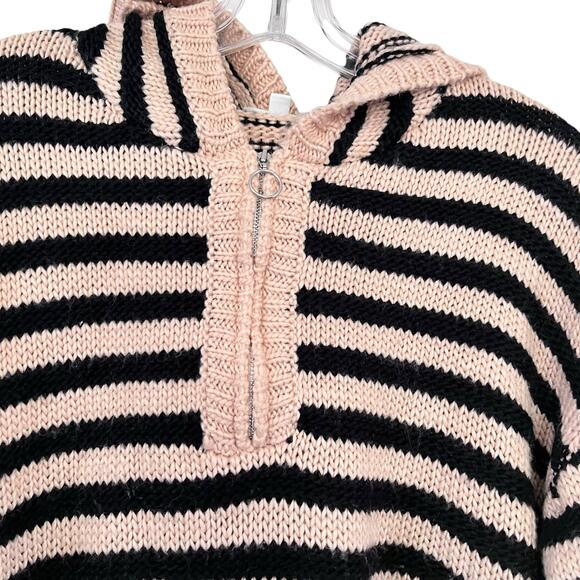 For Love & Lemons Elyse Cream Black Striped Knit Long Sleeve Half Zip Hoodie M - Picture 4 of 9